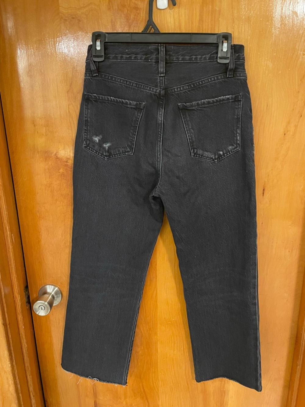 FRAME Le Jane Crop Distressed High-Rise Straight Leg Jeans in Black - Picture 5 of 8